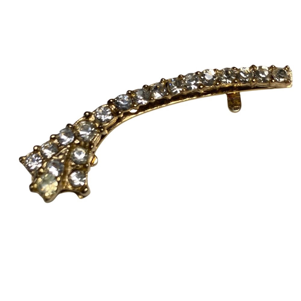 Vintage Collar Clip Gold Tone Rhinestone Curved
